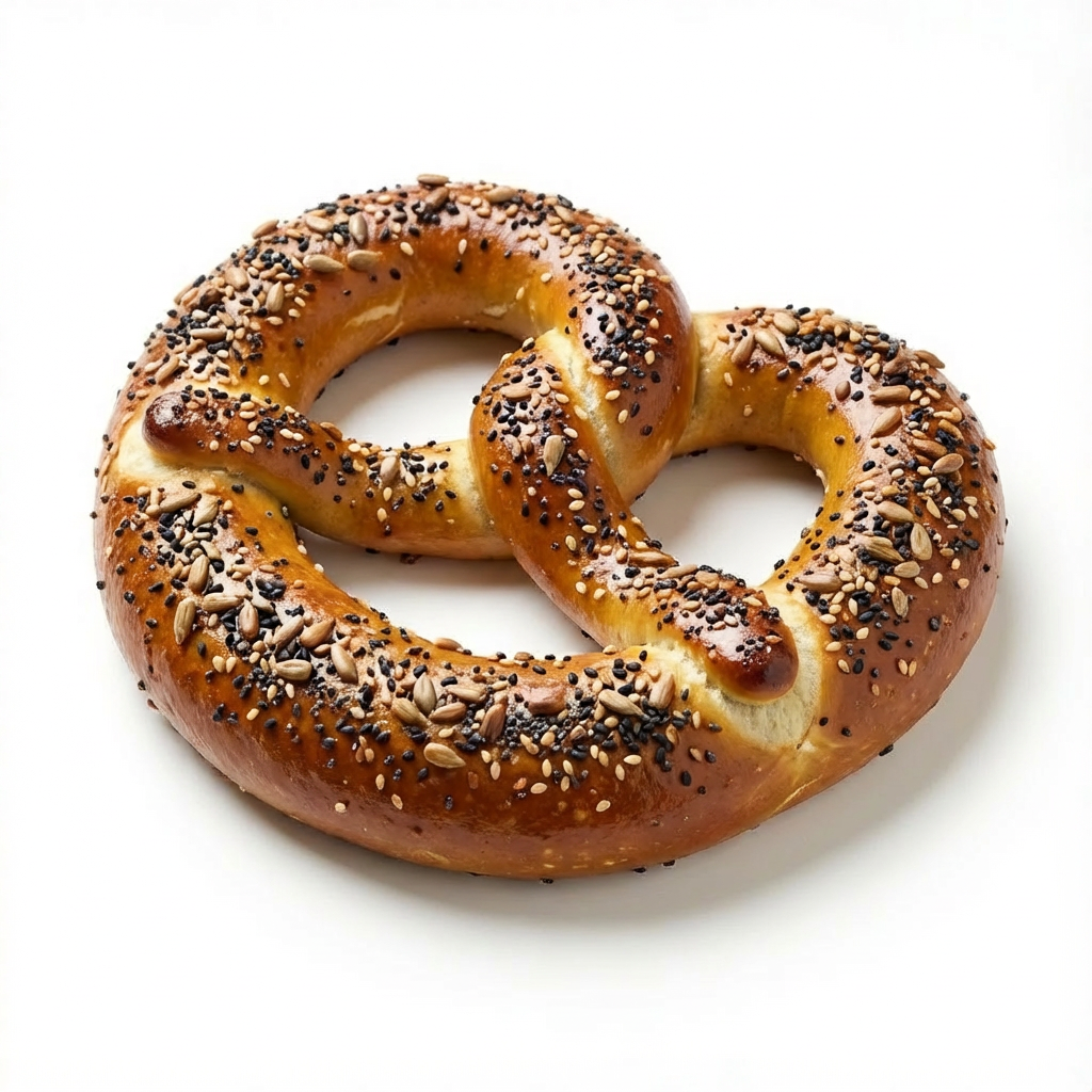 Pretzel covered in sesame seeds